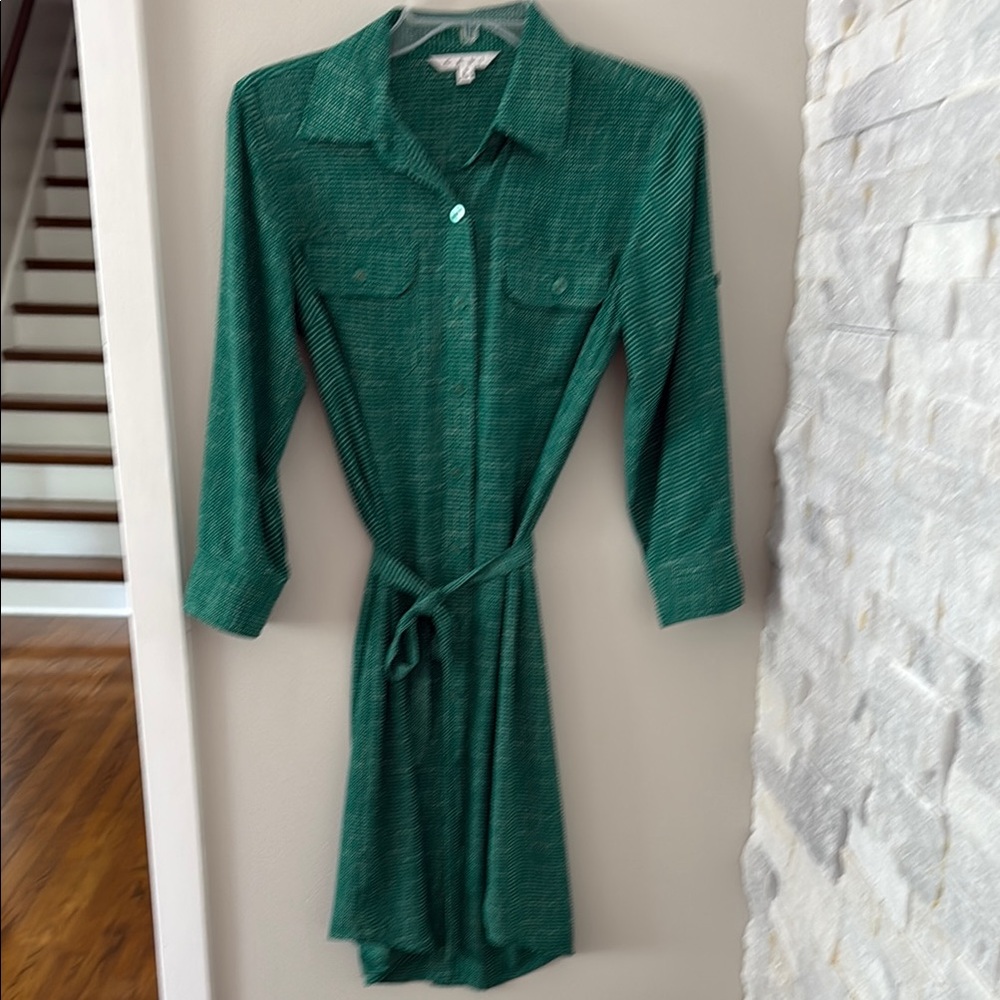 CAbi Green Long Sleeve Notched Collar Shirt Dress